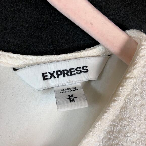 Express Womens Blouse Ivory Textured Ruched V-Neckline Peplum Tank Stretch M - Picture 5 of 11